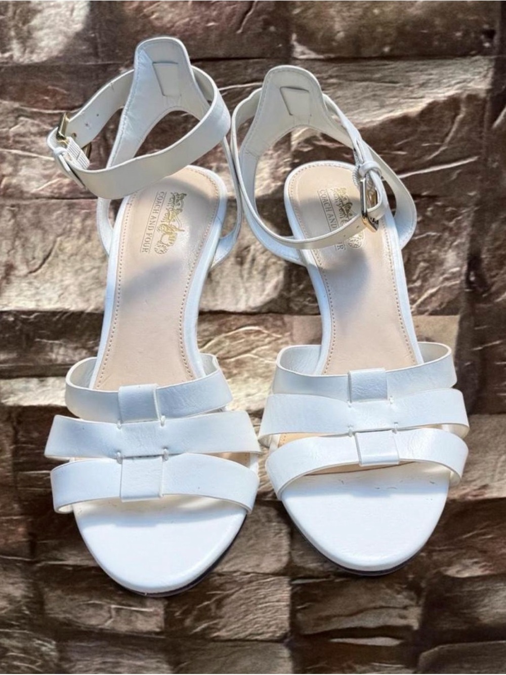 Coach & Four White Strappy Ankle Strap Heels Size 7